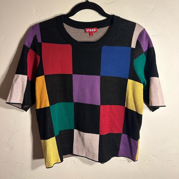 STAUD Bain Checkered Knit Top Size L - Picture 3 of 8